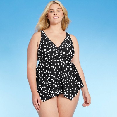 Women's Plus Size V-Neck Sharkbite Tankini Top - Kona Sol™ Dot Print