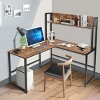 Costway Industrial L-shaped Desk W/hutch Bookshelf 55'' Corner Computer ...