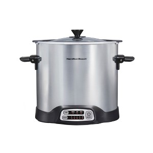 Hamilton Beach Seat & Cook 10Qt Stock Pot Slow Cooker 33196: 5 Settings, Roaster, Dishwasher-Safe, Keep Warm, Silver - 1 of 4