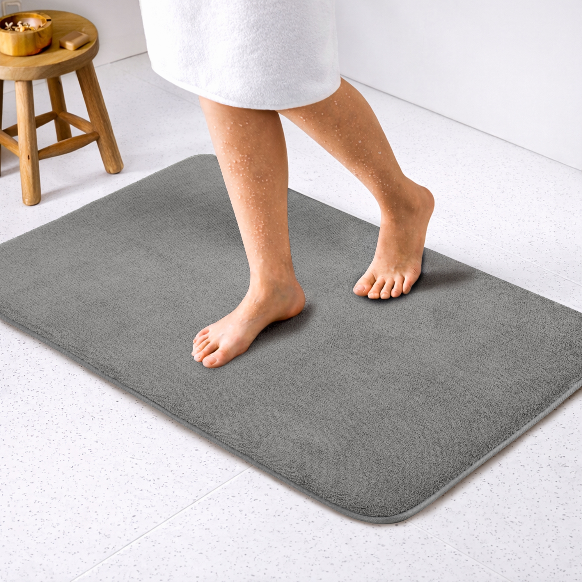 American Soft Linen Fluffy Foamed Non Slip Bath Rug, 21 in 32 in Bath Rugs for Bathroom, 100% Polyester Bath Mat Rugs, Grey