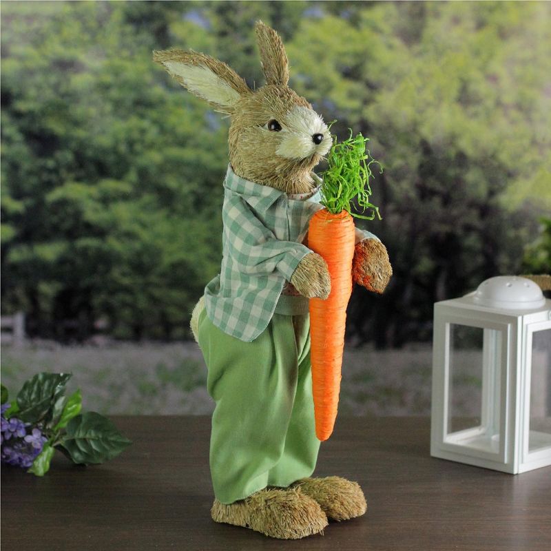 Northlight 19" Spring Sisal Standing Bunny Rabbit Figure with Carrot - Brown/Green, 3 of 4
