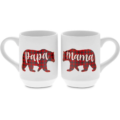 Sparkle and Bash 2-Pack 15 Oz Large White Ceramic Coffee Mugs Tea Cups for Couples, Papa Bear & Mama Bear