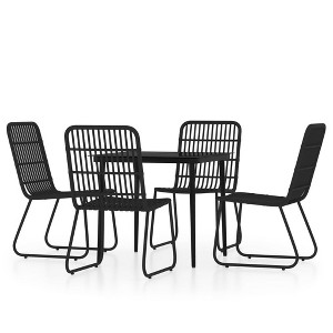vidaXL 5-Piece Black Patio Dining Set - Powder-Coated Steel Frame with Glass Table Top and Weather-Resistant PE Rattan Chairs - 1 of 4