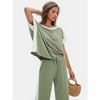 EXLURA Womens Summer 2 Piece Outfits Color Block Short Sleeve Tops Tracksuit Wide Leg Pants Matching Set Lounge Sets 2025 - 4 of 4