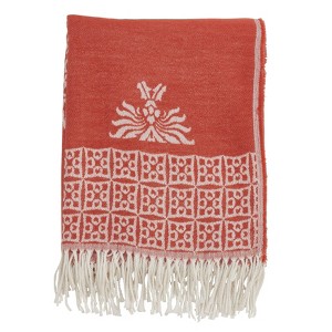 50"x60" Medallion Design Throw Blanket with Fringe Edges Persimmon - Saro Lifestyle: Cozy Fall Couch Accessory - 1 of 3
