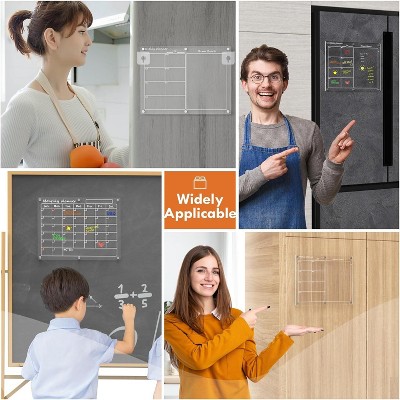 Maison Magnetic Acrylic Lucite Calendar for Fridge 2 12"x16"  Clear Boards Dry Erase Planner Set Includes Colorful Magnetic Pen Holder Eraser Towel
