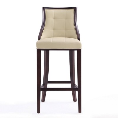 Cream Upholstered Wood Barstool with Channeling