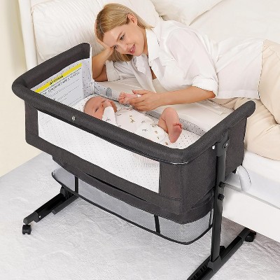 MYKKO 3 in 1 Baby Bassinet, Rocking Bassinets with Comfy Mattress and Wheels, Adjustable Height Bassinet Bedside Sleeper
