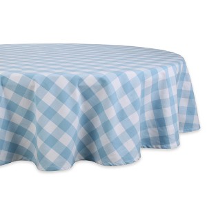 Design Imports  Buffalo Check Cotton Tablecloth, Light Blue & White, 70" Round - 1 of 4