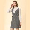 Allegra K Women's Elegant Vintage Button Front V Neck Plaid Tweed Overalls Pinafore Dress - 3 of 4