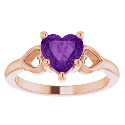 Pompeii3 7mm Amethyst Women's Heart Ring in 14k Gold 5.5mm Tall