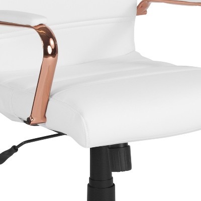 Mid-Back White LeatherSoft Executive Chair with Rose Gold Metal Base