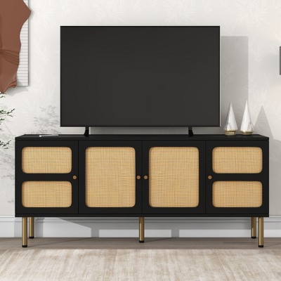 Whisen Country Style Woven Media Console Table for TVs Up to 70'' with Gold Metal Base