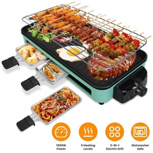 Angel Sar 1500W Electric Grill, 2-in-1 BBQ with Removable Plates, 5 Temp Controls, 3 Small Trays, Dishwasher Safe, for Family Cooking - 1 of 4