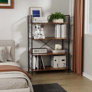 4 Tier Bookshelf, Large Bookcase with Steel Frame, Rustic Bookshelf Organization and Storage, Industrial Book Shelves for Home Office, Living Room - 1 of 4