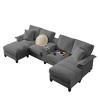 120" Modular Corduroy Sectional Sofa Bed U-Shape 4-Seater Storage Chaise Console Cup Holders Hardwood Frame Living Room Apartment Lounge - 4 of 4