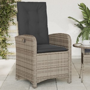 vidaXL Reclining Patio Chair with Cushions Gray Poly Rattan - 1 of 4