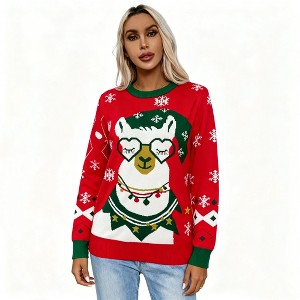 Women's Christmas Sweater Funny Funny Christmas Tree Pullover Snowflake Long Sleeve Crew Neck Sweater Shirt - 1 of 3