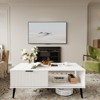 Coffee Table with Storage，Rectangular Wooden Coffee Table with Sliding Door and Solid Wood Legs, 2-Tier Cocktail Table - 3 of 4