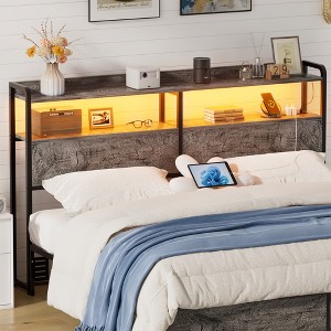 Aheaplus Storage Headboard, Head Board with Charge Station and LED Light - 1 of 4
