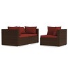 vidaXL 3 Piece Patio Lounge Set with Cushions Brown Poly Rattan - 2 of 4