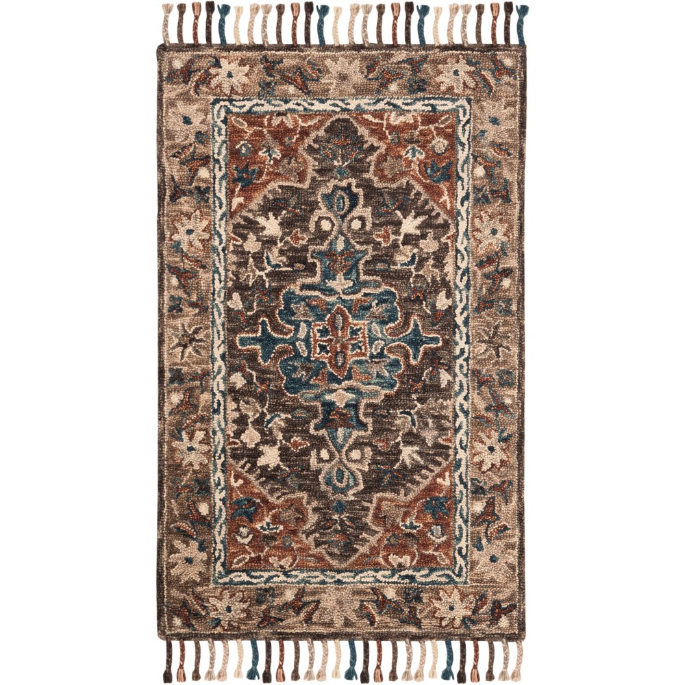 3'x5' Floral Tufted Accent Rug Charcoal/Light Brown - Safavieh