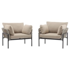 Christopher Knight Home Alma 36" Outdoor Rattan Weave Iron Club Chair with Plush Cushions (Set of 2) - 1 of 4