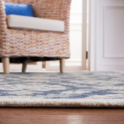 Gray and Blue Handmade Wool Floral 3' x 5' Area Rug
