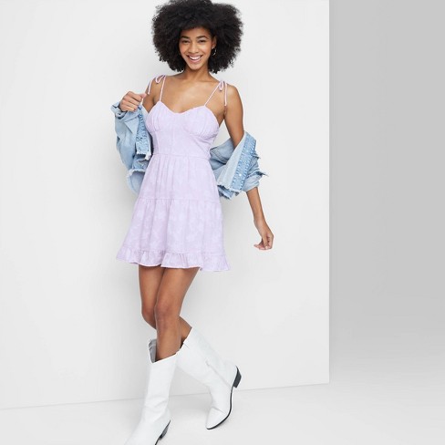 Women's Sleeveless Satin Floral Fit & Flare Mini Dress - Wild Fable™ Light  Violet M : Target