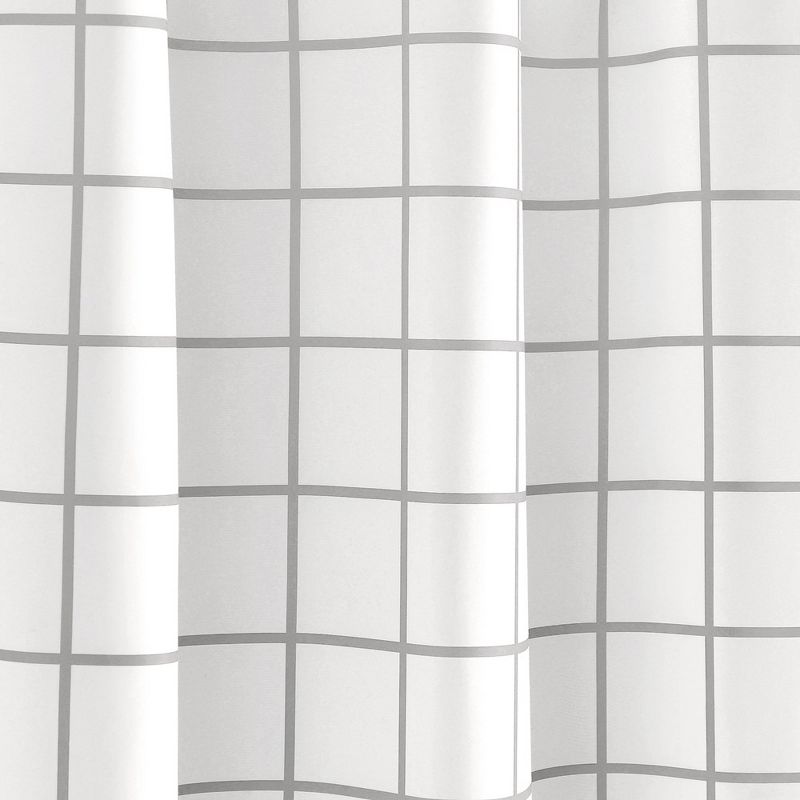 Urban Square Grid 100% Lined Back Tab/Rod Pocket Blackout Window Curtain Panels White/Gray 42X84 Set, 4 of 7