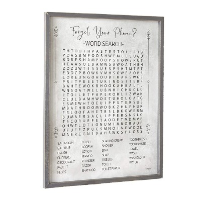 Rustic White Wood Funny Bathroom Word Search Wall Art