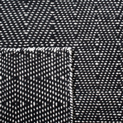 Black and Ivory Handwoven Wool Kilim Area Rug, 5' x 8'