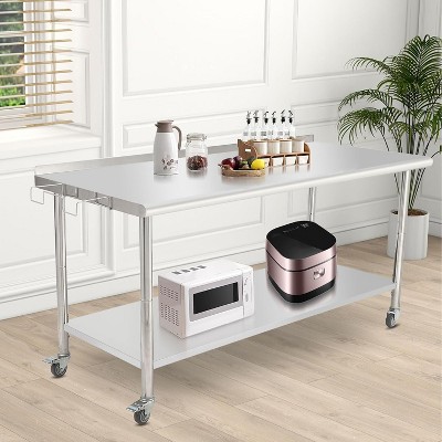 Stainless Steel Heavy-Duty Prep Table for Versatile Workspaces, Commercial Worktable with Hooks for Kitchens & Restaurants