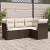 vidaXL 4 Piece Patio Sofa Set with Cushions - Brown and Cream Without Table - 2 of 4