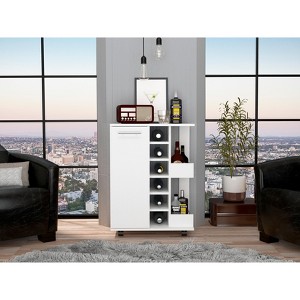 Vynxaria 35" H Black Bar Cart - Compact Design, Two Shelves, Four Wine Cubbies, One Cabinet - 1 of 4
