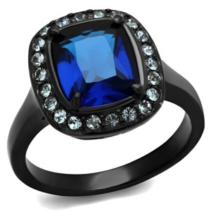 Slickblue Stainless Steel Ring with Montana Blue Synthetic Glass, Black Finish, Clear Stones, Sizes 5-10 - 1 of 4