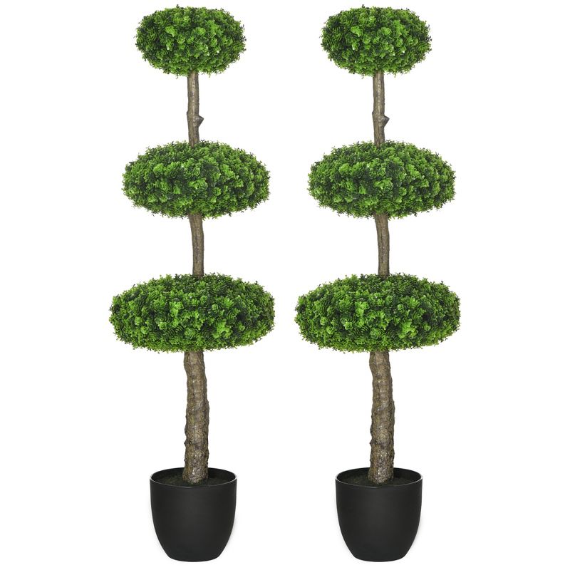HOMCOM Set of 2 Artificial Plants Home Decor Indoor & Outdoor Plants Fake Boxwood Topiary Trees in Pots, Faux Trees, 43.25", 4 of 7