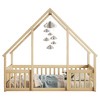 CAVINAS Twin/Full Size House-Style Bed Frame with Fence Guardrails,Modern Floor Bed for Kids Room,Bedroom - 4 of 4