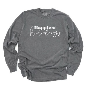 Simply Sage Market Women's Happiest Holidays Long Sleeve Garment Dyed Tee - 1 of 4