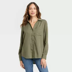 Women's Long Sleeve Button-Down Shirt - Knox Rose™ Vine Green XL