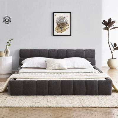 NicBex Queen Size Upholstered Bed Frame with Thick Fabric Headboard,Tufted Grounded Platform Bed Frame,No Box Spring Needed,Easy Assembly,Black/White