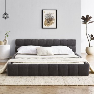 NicBex Queen Size Upholstered Bed Frame with Thick Fabric Headboard,Tufted Grounded Platform Bed Frame,No Box Spring Needed,Easy Assembly,Black/White - 1 of 4