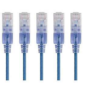 Monoprice Cat6A Ethernet Patch Cable - 14 Feet - Blue | Network Internet Cord - RJ45, 550Mhz, UTP, Pure Bare Copper Wire, 10G, 30AWG, 5-Pack - SlimRun - 1 of 4