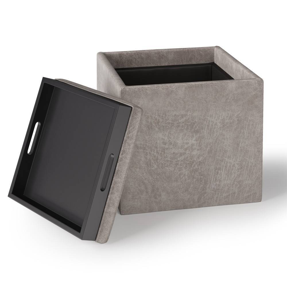 Photos - Pouffe / Bench 17" Townsend Cube Storage Ottoman with Tray Gray/Taupe - WyndenHall
