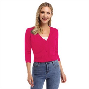 BLUEMING Women’s Cropped Button-Front Cardigan - Textured Knit with 3/4 Sleeves & Elevated Everyday Silhouette - 1 of 4