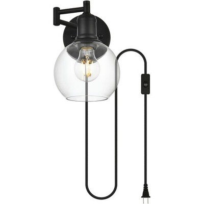 Elegant Lighting Caspian 1 light Black and Clear swing arm plug in wall sconce