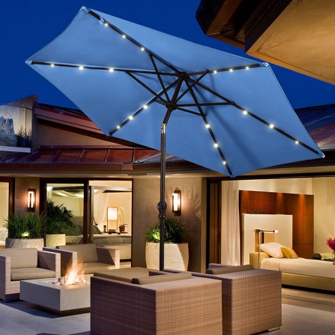 Costway 9ft Patio Solar Umbrella Led Steel Tilt With Crank Blue : Target