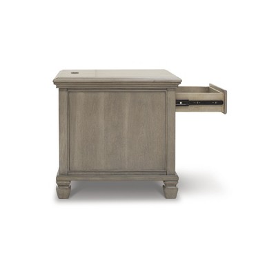 Gray Rectangular Wooden End Table with Storage and USB Ports