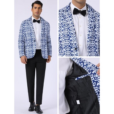 Мужские пиджаки INSPIRE CHIC Men's Formal Notch Lapel One Button Retro Flower Blazer Navy Blue Large — фото 3
