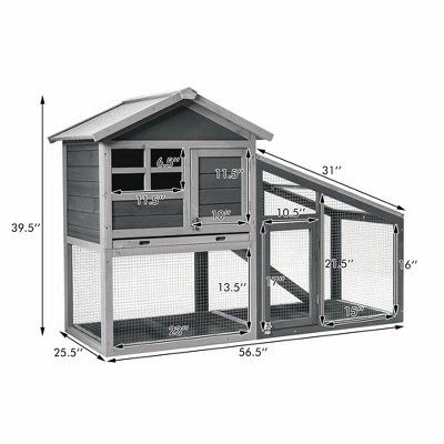 Gray Wooden Outdoor Hutch with Ramp and Ventilation